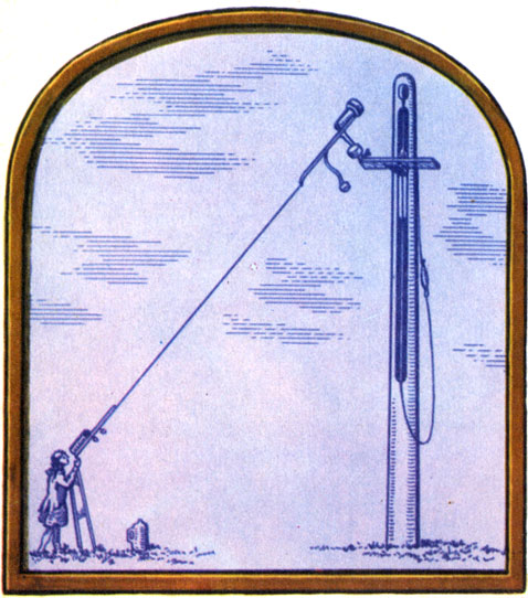 Телескоп с воздушной трубой (рисунок со старинной гравюры)
